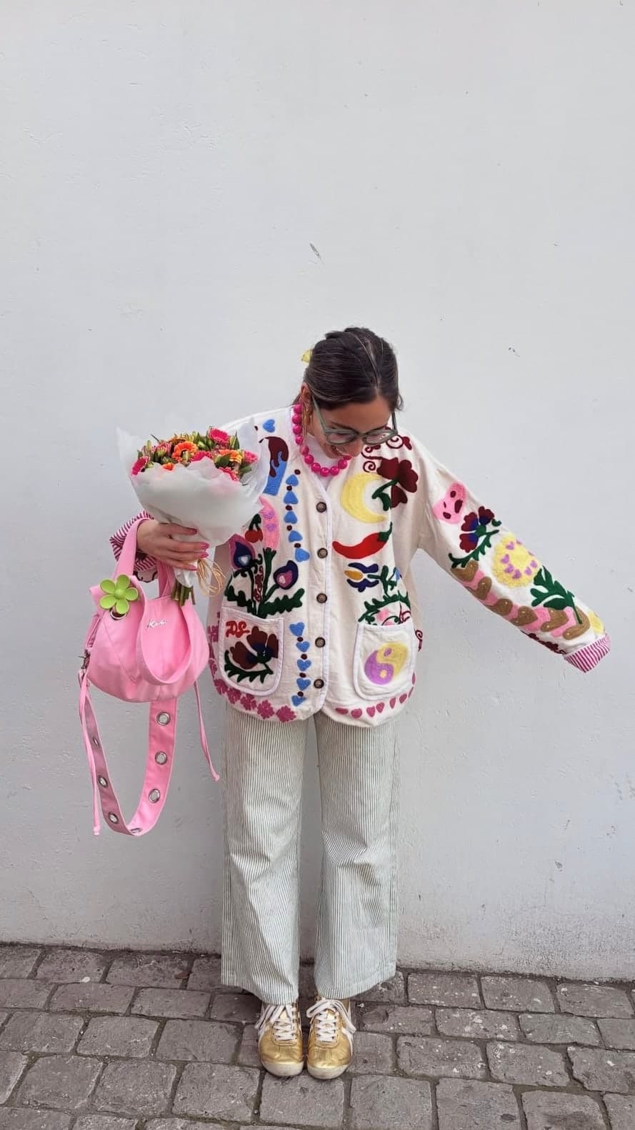 Chaqueta GOOD LUCK JACKET en aji y ojo y turco y cereza y brillo, pieza hecha a mano de Diosa Soul — vista 1 de 6