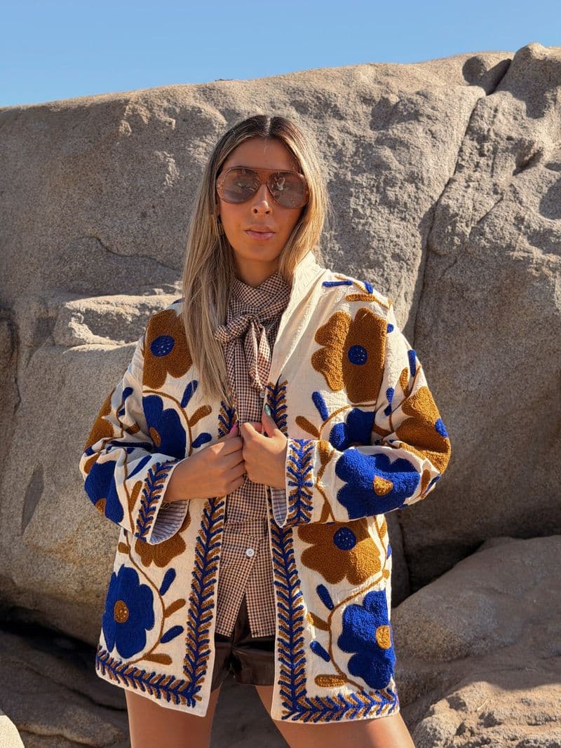 Chaqueta Chaqueta Malia en naranjo y azul, pieza hecha a mano de Diosa Soul — vista 1 de 3